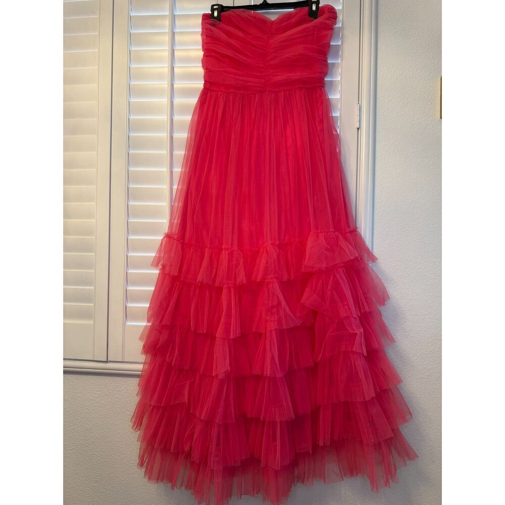 Nasty Gal Coral Pink Strapless Tiered Tulle Maxi Dress - L